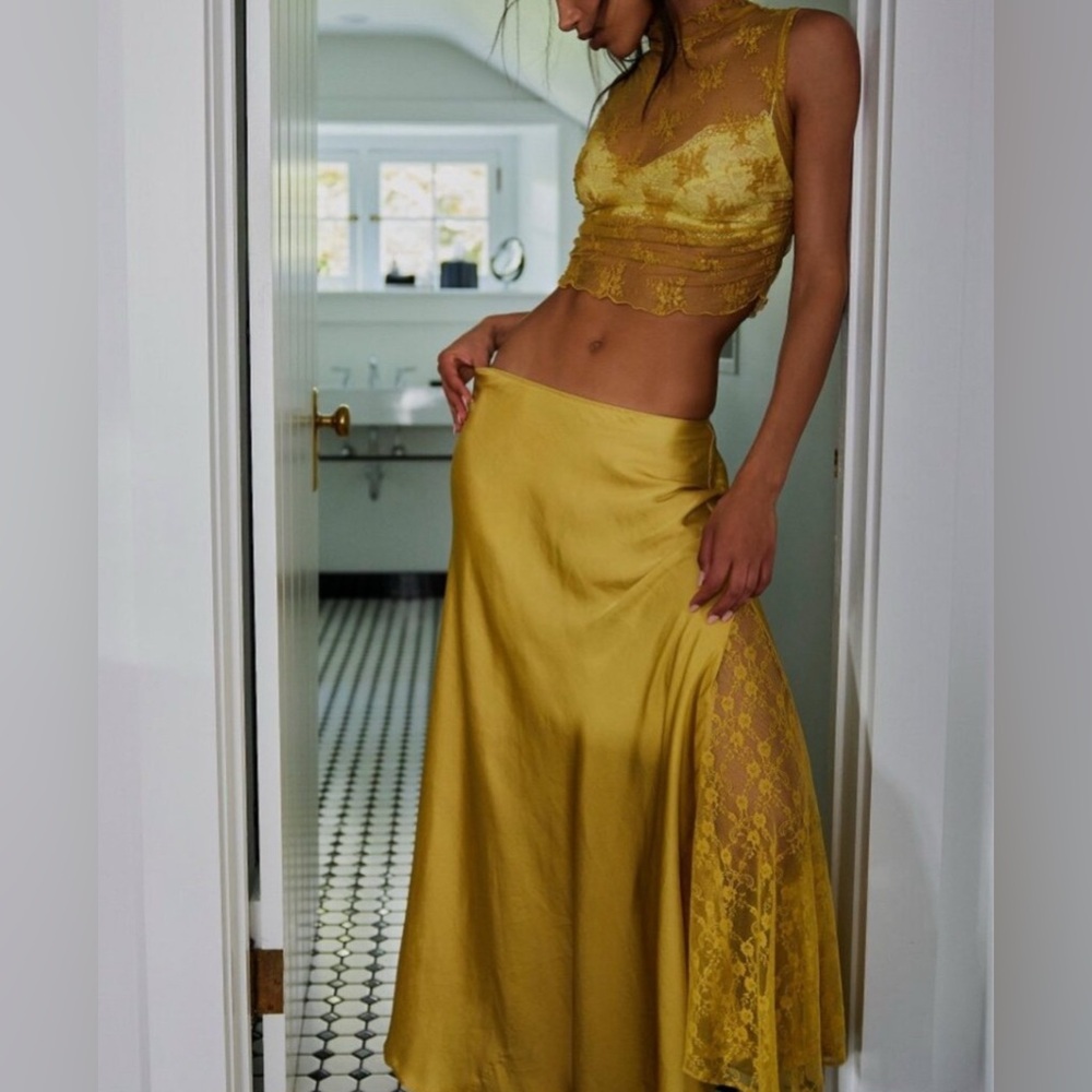 MORROCAN MARIGOLD SILK & LACED SLIP SKIRT